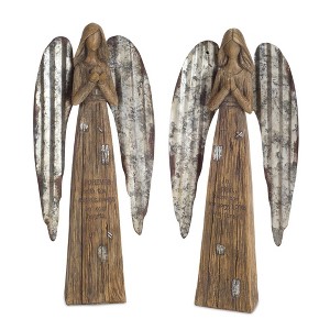 Rustic Wood Sentiment Angel with Galvanized Metal Wings (Set of 2) - 1 of 2