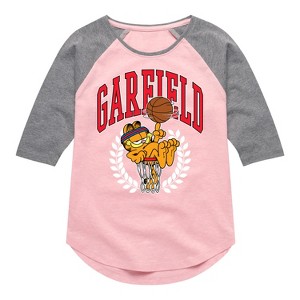 Girls' - Garfield - Basketball Shirt Tail Raglan Graphic T-shirt - 1 of 4