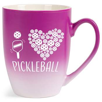 Elanze Designs I Heart Pickleball Two Toned Ombre Matte Pink and White 12 ounce Ceramic Stoneware Coffee Cup Mug