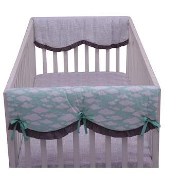 Bacati - Clouds in the City Mint//Gray set of 2 Small Side Crib Rail Guard Covers