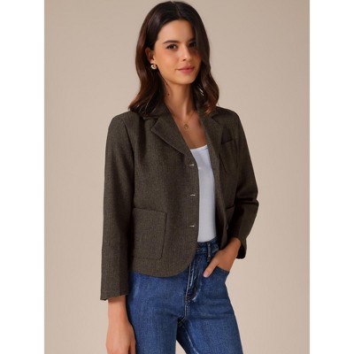 INSPIRE CHIC Women's Vintage Work Notched Lapel Long Sleeve Office Suit Jacket Blazer Small Brown — фото 2