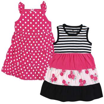 Hudson Baby Infant and Toddler Girl Cotton Dresses, Pink Black Roses