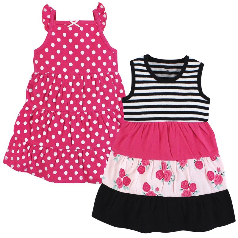Hudson Baby Infant and Toddler Girl Cotton Dresses, Pink Black Roses, 1 of 5