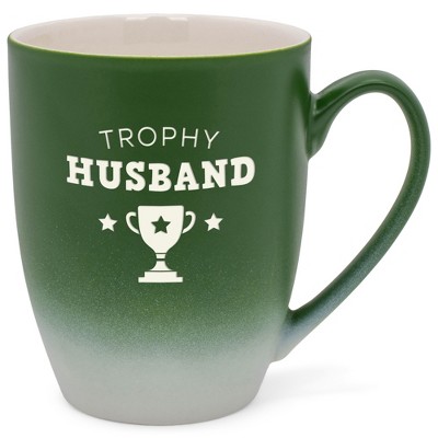 Elanze Designs Trophy Husband Two Toned Ombre Matte Green and White 12 ounce Ceramic Stoneware Coffee Cup Mug