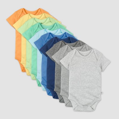 Honest Baby Boys' 10pk Rainbow Organic Cotton Short Sleeve Bodysuit - Newborn