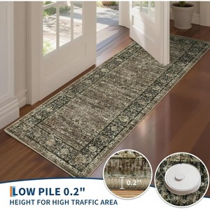 Washable Vintage Floral Distressed Rugs, Low Pile Non Slip Carpet, Soft Mat for Living Room Office Kitchen Laundry Hallway Entryway - 1 of 4