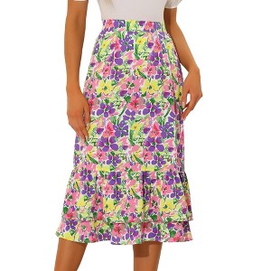 INSPIRE CHIC Women's Chiffon Elastic Waist Ruffle Tiered Flowy Midi Floral Printed Skirts - 1 of 4