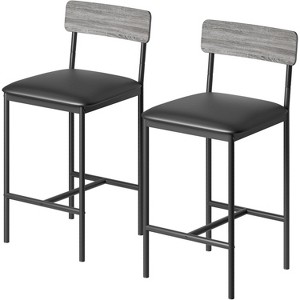 Set of 2 Bar Stools,Bar Chair with Backrest&Footrest,Retro Bar Stool with Footrest,Bistro Stool Kitchen Stool Industrial Design for Dining Room,Grey - 1 of 4