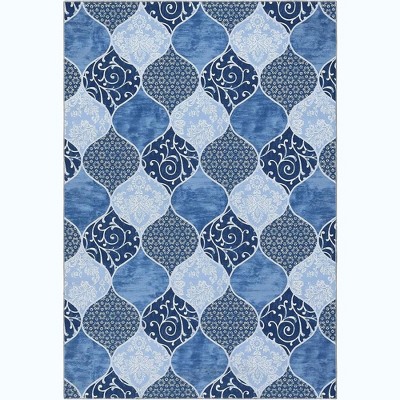 Garvee Moroccan Area Rug for Living Room, Washable Ultra-Thin Soft Large Rug (Blue)