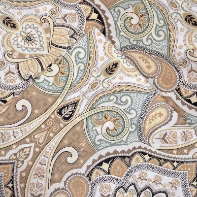 Twin Beige Cotton Percale Paisley Sheet Set