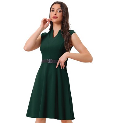 INSPIRE CHIC Women's V Neck Wear to Work Sleeveless Flare Knee Length Dresses