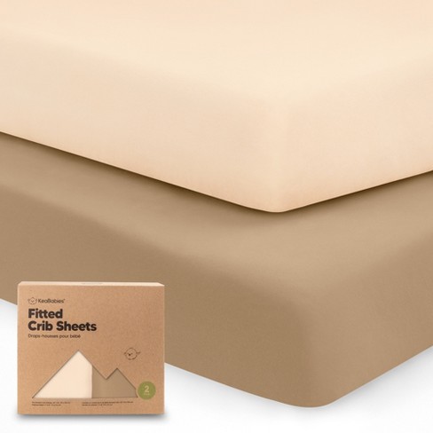 BreathableBaby All-in-One Fitted Sheet & Waterproof Cover for 52 x 28 Crib Mattress (2-Pack) - Beige