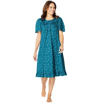 Dreams & Co. Plus Size Short Floral Print Cotton Gown
