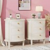 ORRD Oval Wooden Nightstand with 3 Drawers, Hand-Painted Beige White Finish, Modern Farmhouse Style - 3 of 4