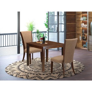 East West Furniture A dining set of 2 great kitchen chairs using Linen Fabric Light Sable color and a wonderful Square kitchen table with Mahogany - 1 of 4