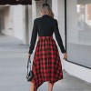 Women's Black Mockneck Top Plaid Handkerchief Hem Skirt Midi Dress - Cupshe - 4 of 4
