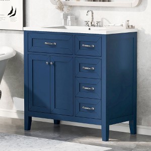 Okak 36 Inch Bathroom Vanity with Sink Combo/without Sink, Bathroom Vanity Cabinet with Drawers and Solid Frame for Bathroom - 1 of 4