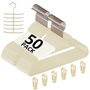 VECELO 30/50/60/100 pk Velvet Clothes Hangers Non Slip & Space-Saving Clothes Hangers with Finger Clips & Tie Rack 9 Color - 1 of 4