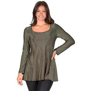 24seven Comfort Apparel Scoop Neck Long Sleeve Shimmery Fabric Tunic Top - 1 of 4