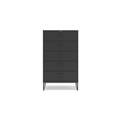Black Contemporary 5-Drawer Chest with Metal Legs