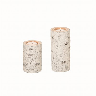 Transpac Resin White Christmas Birch Candle Holder Set of 2