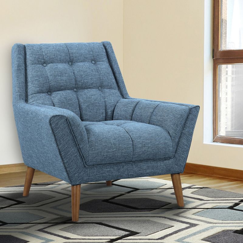 Cobra Mid-Century Modern Chair in Blue Linen and Walnut Legs - Armen Living, 3 of 8