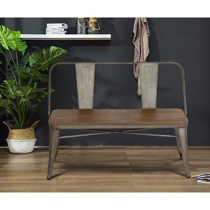 Erommy 42in Dining Bench, Entryway Bench with Back, Farmhouse Metal Dining Bench, Industrial Mid-Century 3 Person Rustic Spindle Bench - 1 of 3