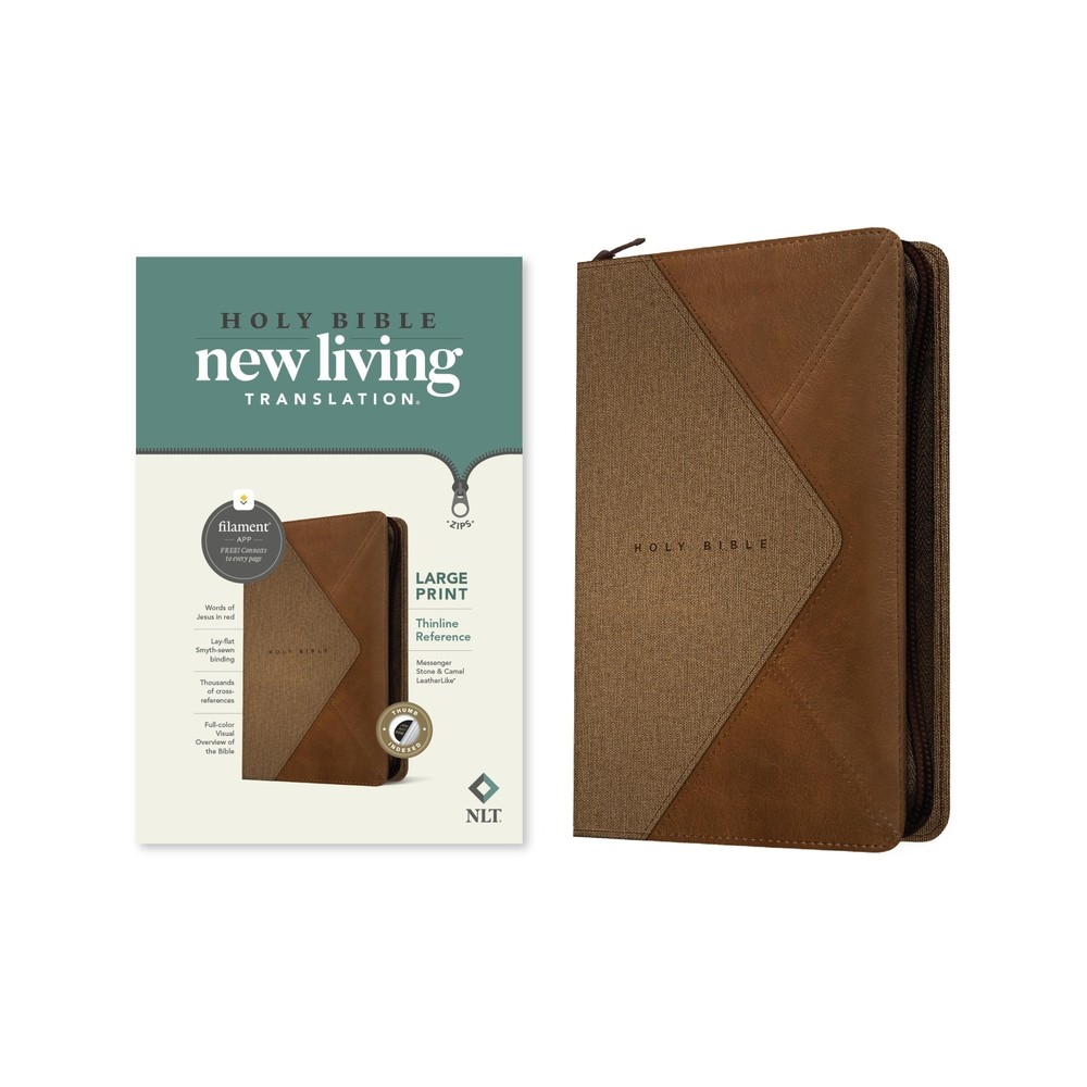 NLT Large Print Thinline Reference Zipper Bible, Filament Enabled (Leatherlike, Messenger Stone & Camel, Indexed, Red Letter) - (Leather Bound)