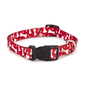 Casual Canine Nylon Pooch Patterns Dog Collar, Fits Necks 10" to 16", Red Bone - 1 of 4