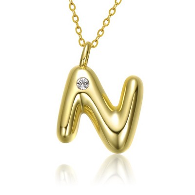 Kids' 14K gold plated necklace with white swarovski crystal initial pendant in bubble letter design