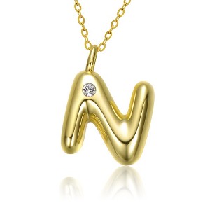 Kids' 14K gold plated necklace with white swarovski crystal initial pendant in bubble letter design - 1 of 3