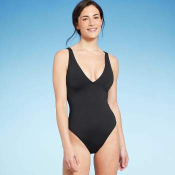 Women's Shirred Cup Underwire High Leg One Piece Swimsuit - Shade & Shore™  Black Shine 36b : Target
