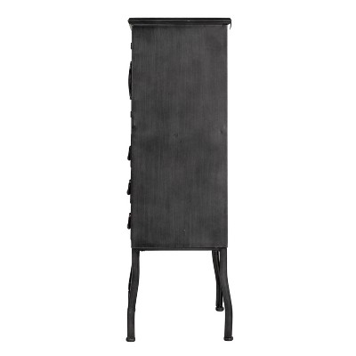 Antique Black Metal and Glass Office Storage Cabinet with 3 Drawers