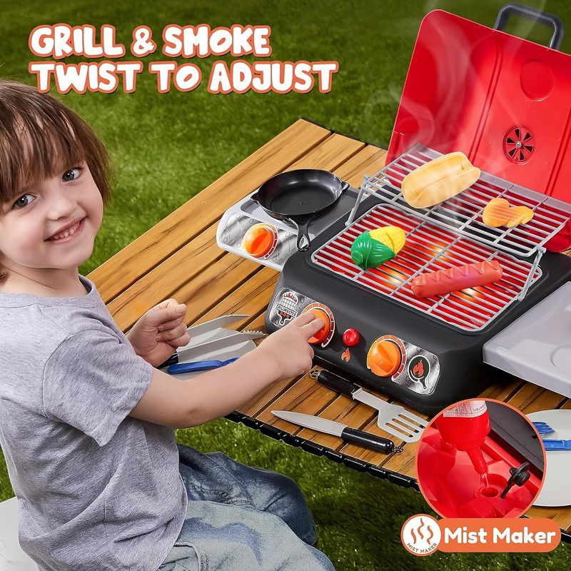 Syncfun Extra Large 2-Layer BBQ Grill Playset with Pretend Smoke, Sound & Color-Changing Food, Kitchen Toy Set,Pretend BBQ Grill Toy Set for Kids, 2 of 9