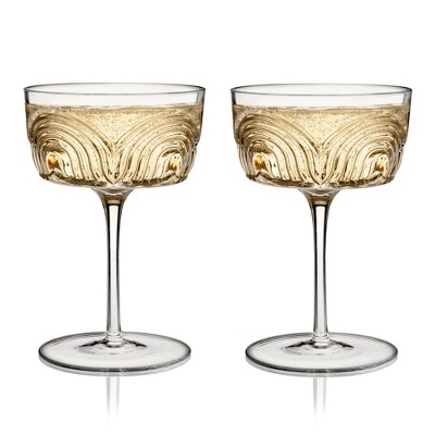 Viski Beau Cocktail Coupe Glasses, Unique Cocktail Glasses Crystal Drinkware, 7.5oz. Cocktail Glasses Stem Vintage Wine Glasses Inspired Set of 2