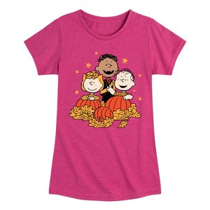 Girls' - Peanuts - Peanuts Pumpkin Trio Fitted Short Sleeve Graphic T-Shirt - 1 of 4