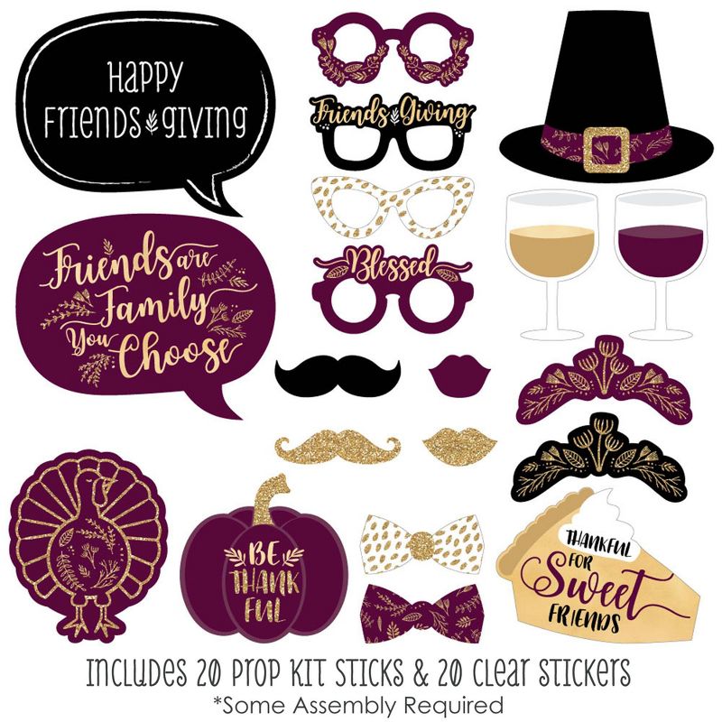 Big Dot of Happiness Elegant Thankful for Friends - Friendsgiving Thanksgiving Party Photo Booth Props Kit - 20 Count, 3 of 9