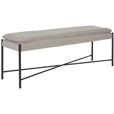 Light Grey Linen Cushioned Minimalist X Bench