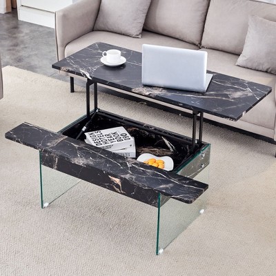 NicBex Modern 43.3" Rectangle Coffee Table with Lift Top and Tempered Glass Legs for Living Room