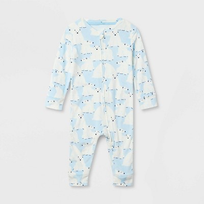 Image of Baby Polar Bear Print Snuggly Soft Holiday Matching Family Pajama Union Suit - Wondershop™ Blue 3-6M