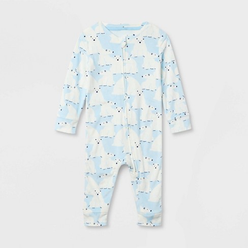 Baby Polar Bear Print Snuggly Soft Holiday Matching Family Pajama Union Suit Wondershop Blue 6 9m Target