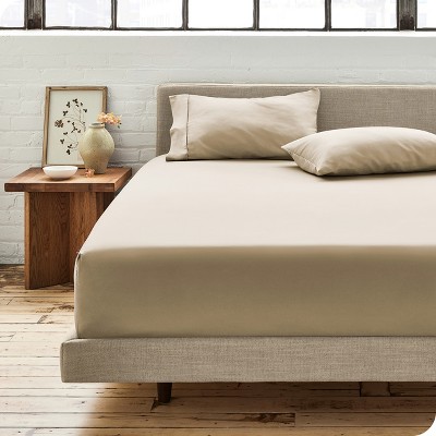 Queen French Beige Organic Cotton Percale Fitted Sheet