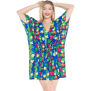LA LEELA Women's Loose Mini Beachwear Vacation Bathing Suit Summer Plus Size Beach Dress Casual Holiday Wraps Swimsuit Cover Ups - 1 of 4
