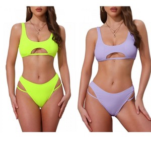 INSPIRE CHIC Women's Ribbed Scoop Neck Top Triangle Bottom Swimwear Bikini Suits 2 Sets - 1 of 4