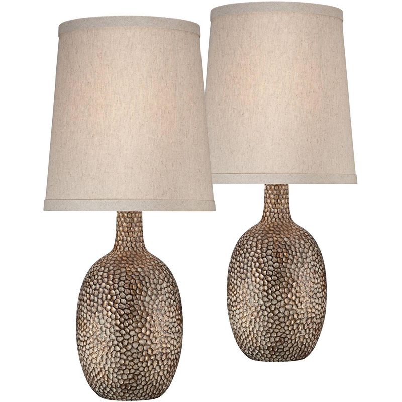360 Lighting Chalane Rustic Accent Table Lamps 23 1/2" High Set of 2 Antique Bronze Hammered Natural Linen Shade for Bedroom Living Room Bedside House, 1 of 10