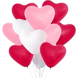 4E's Novelty 36 Pack Latex Heart Shaped Balloons 10" With Ribbon - Pink White Red Heart Balloons, Valentines Day Balloons - 1 of 4