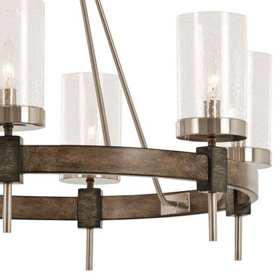 Stone Grey and Brushed Nickel 6-Light Chandelier with Clear Seedy Glass
