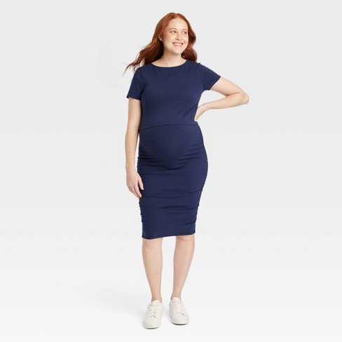 Short Sleeve Match Back Knit Maternity Skirt Set - Isabel Maternity By  Ingrid & Isabel™ Navy Blue : Target
