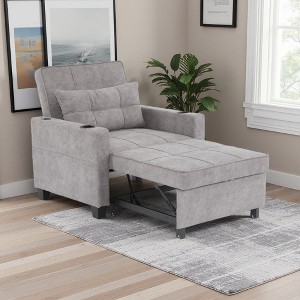 Tech Cloth Leather 3-in-1 Convertible Chair Bed with USB Ports and Cup Holders - 1 of 4