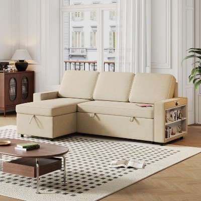 VYNXARIA 85.8" Pull Out Sleeper Sofa L-Shaped Couch Convertible Sofa Bed with Storage Chaise And Storage Racks